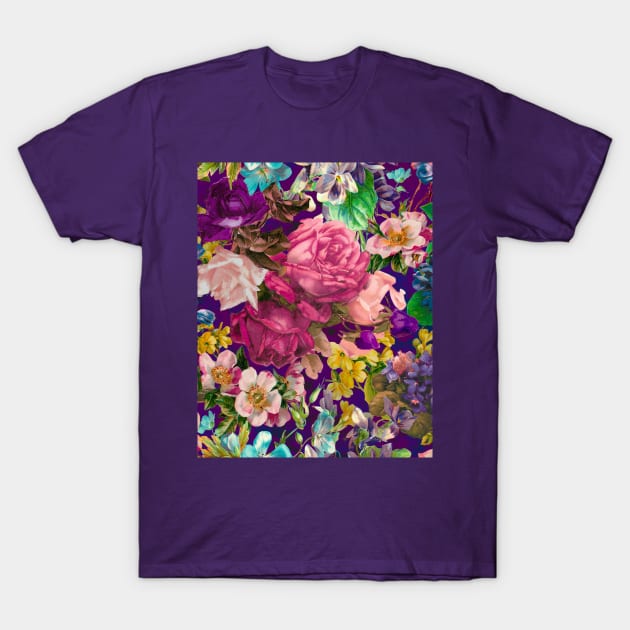 Elegant Vintage floral pattern heaven, shabby chic, plants pattern, botanical illustration, purple vintage floral T-Shirt by Zeinab taha